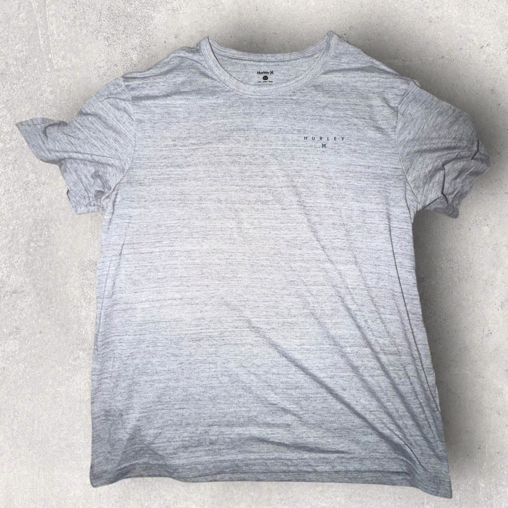 Hurley Mens Heather Grey Graphic T-Shirt Large Short Sleeve Crew Neck Logo Tee